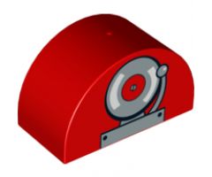Duplo, Brick 2 x 4 x 2 Curved Top with Fire Alarm Bell Pattern