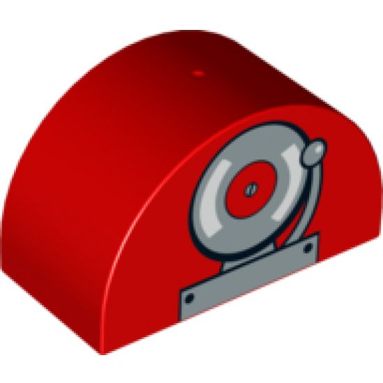 Duplo, Brick 2 x 4 x 2 Curved Top with Fire Alarm Bell Pattern