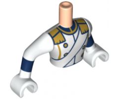 Mini Doll, Torso Friends Man White Dress Uniform with Sash, Gold Epaulettes and Buttons Pattern, White Arms with Hands with Dark Blue Cuffs