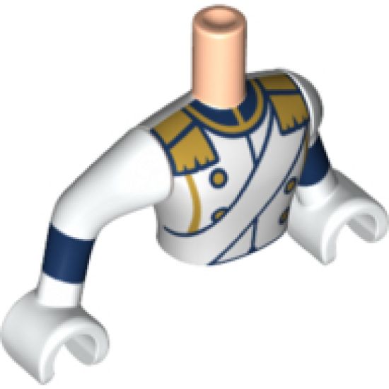 Mini Doll, Torso Friends Man White Dress Uniform with Sash, Gold Epaulettes and Buttons Pattern, White Arms with Hands with Dark Blue Cuffs