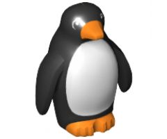 Penguin with Flippers and Stud on Back with Orange Beak and Feet and White Stomach Pattern
