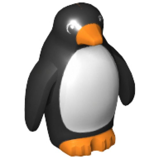Penguin with Flippers and Stud on Back with Orange Beak and Feet and White Stomach Pattern