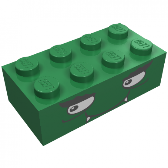 Brick 2 x 4 with Smiling Face with Fangs Pattern