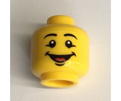 Minifigure, Head Male Black Eyebrows, Open Mouth Smile with Tongue Pattern - Blocked Open Stud