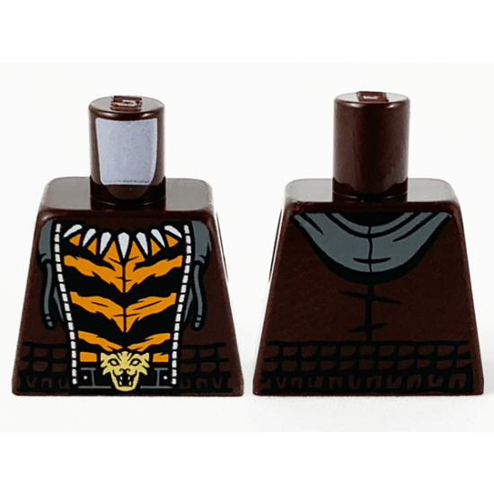 Torso Hoodie, Dark Bluish Gray Hood, Silver Zipper, Fang Necklace, Orange and Black Stripes and Gold Tiger Buckle Pattern