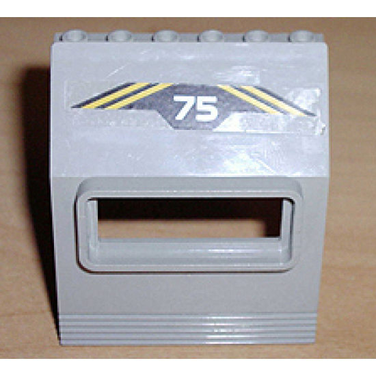 Panel 3 x 6 x 6 Sloped with Window with '75' and Yellow Stripes Pattern (Sticker) - Set 6575