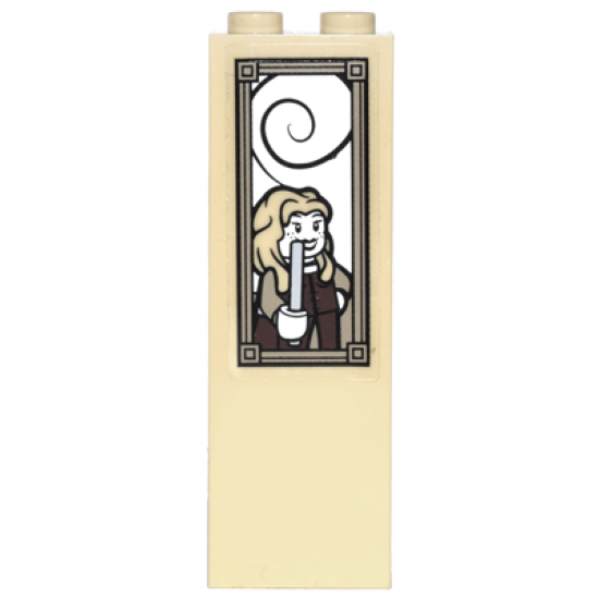 Brick 1 x 2 x 5 with Girl with Wand in Frame Pattern (Sticker) - Set 4867