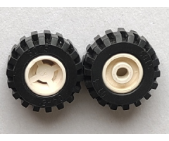 Wheel & Tire Assembly 11mm D. x 12mm, Hole Round for Wheels Holder Pin with Black Tire 21mm D. x 12mm - Offset Tread Small Wide (6014a / 6015)