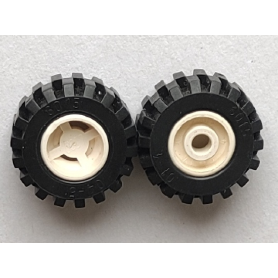 Wheel & Tire Assembly 11mm D. x 12mm, Hole Round for Wheels Holder Pin with Black Tire 21mm D. x 12mm - Offset Tread Small Wide (6014a / 6015)