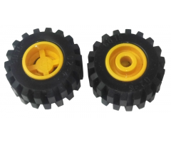 Wheel & Tire Assembly 11mm D. x 12mm, Hole Round for Wheels Holder Pin with Black Tire 21mm D. x 12mm - Offset Tread Small Wide (6014a / 6015)