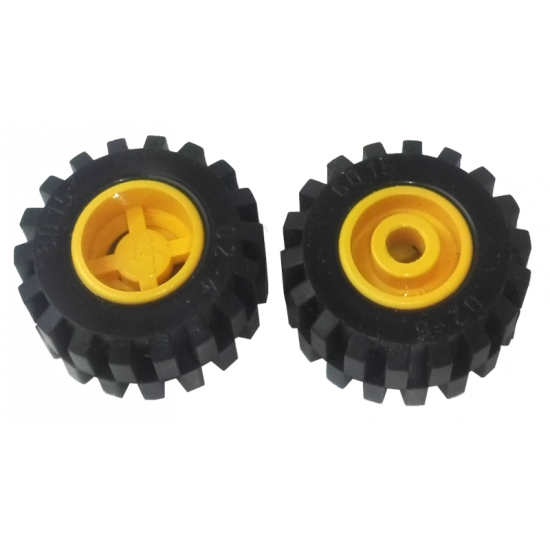 Wheel & Tire Assembly 11mm D. x 12mm, Hole Round for Wheels Holder Pin with Black Tire 21mm D. x 12mm - Offset Tread Small Wide (6014a / 6015)