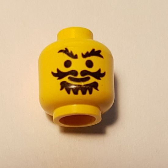 Minifigure, Head Moustache Wavy, Goatee and Bushy Eyebrows Pattern - Blocked Open Stud