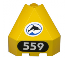 Panel 3 x 3 x 3 Corner Convex (Divers) with Dolphin Facing Right and Number 559 Pattern (Stickers) - Set 6559