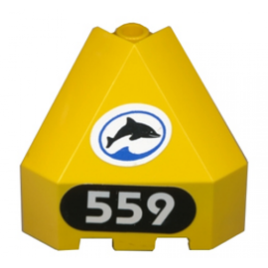 Panel 3 x 3 x 3 Corner Convex (Divers) with Dolphin Facing Right and Number 559 Pattern (Stickers) - Set 6559