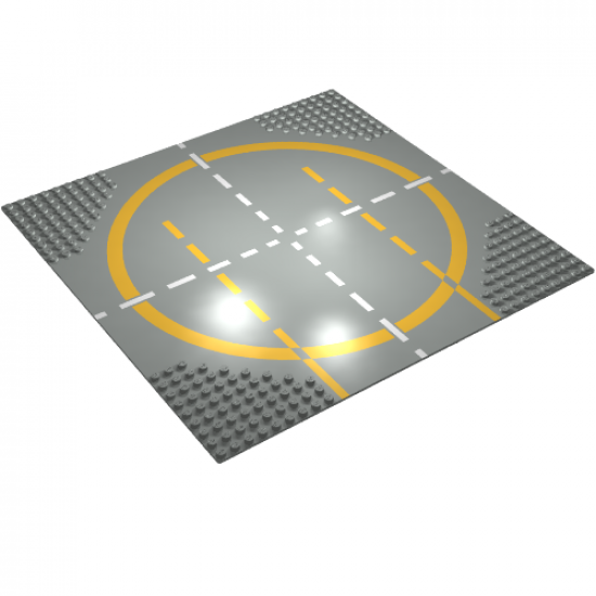 Baseplate, Road 32 x 32 9-Stud Landing Pad with Yellow Circle, 1-way Lines Pattern