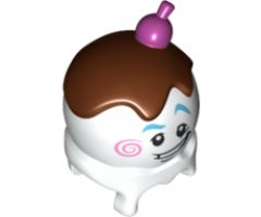 Minifigure, Head, Modified Ice Cream Scoop with Purple Cherry, Reddish Brown Topping, Medium Azure Eyebrows and Bright Pink Cheek Spirals Pattern