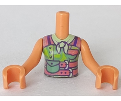 Mini Doll, Torso Friends Girl Lime Top, Coral Belts, Sand Green Bag and Yellow Bandana Pattern, Nougat Arms with Hands