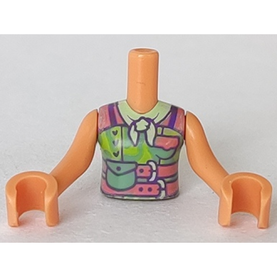 Mini Doll, Torso Friends Girl Lime Top, Coral Belts, Sand Green Bag and Yellow Bandana Pattern, Nougat Arms with Hands