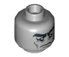 Minifigure, Head Male Black Bushy Eyebrows, Sad Eyes with White Pupils, Cheek Lines Pattern - Hollow Stud