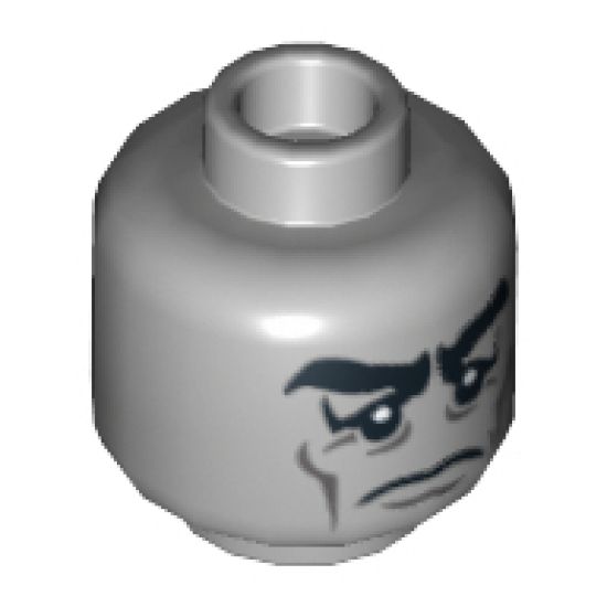 Minifigure, Head Male Black Bushy Eyebrows, Sad Eyes with White Pupils, Cheek Lines Pattern - Hollow Stud