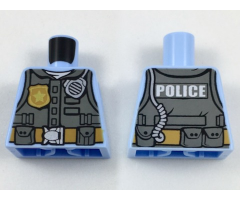 Torso Police Shirt with Dark Bluish Gray Vest, Gold Badge, Tan Belt and White 'POLICE' Pattern on Back
