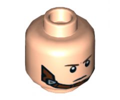 Minifigure, Head Dual Sided Dark Brown Eyebrows, Lopsided Grin / Reddish Brown Chin Strap Pattern - Hollow Stud