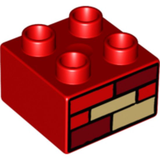 Duplo, Brick 2 x 2 with Red, Dark Red, and Tan Bricks Pattern