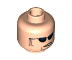 Minifigure, Head Glasses with Black Sunglasses, Partially Open Mouth, Sideburns and Stubble Pattern - Blocked Open Stud