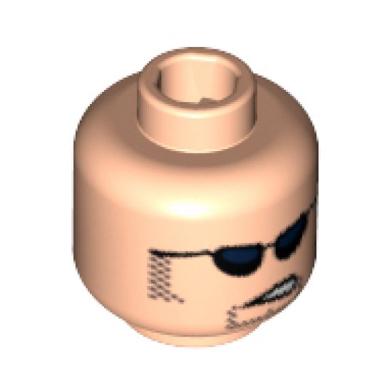Minifigure, Head Glasses with Black Sunglasses, Partially Open Mouth, Sideburns and Stubble Pattern - Blocked Open Stud