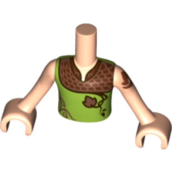 Mini Doll, Torso Friends Boy Lime Shirt with Copper Shoulders and Leaf Pattern, Light Nougat Arms with Hands with Dark Orange Elves Tattoo Left Pattern