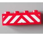 Brick 1 x 4 with Red and White Danger Stripes Pattern (Sticker) - Set 60004