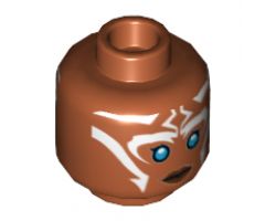 Minifigure, Head Dual Sided Alien with SW Ahsoka Blue Eyes and White Lines Neutral / Angry Pattern - Hollow Stud