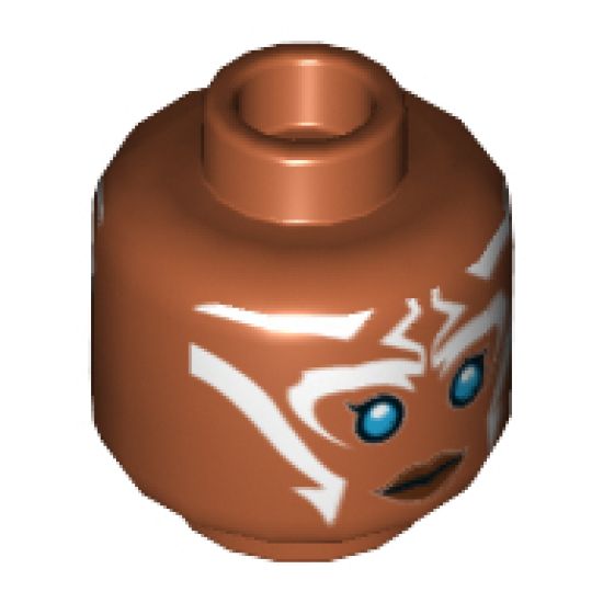Minifigure, Head Dual Sided Alien with SW Ahsoka Blue Eyes and White Lines Neutral / Angry Pattern - Hollow Stud