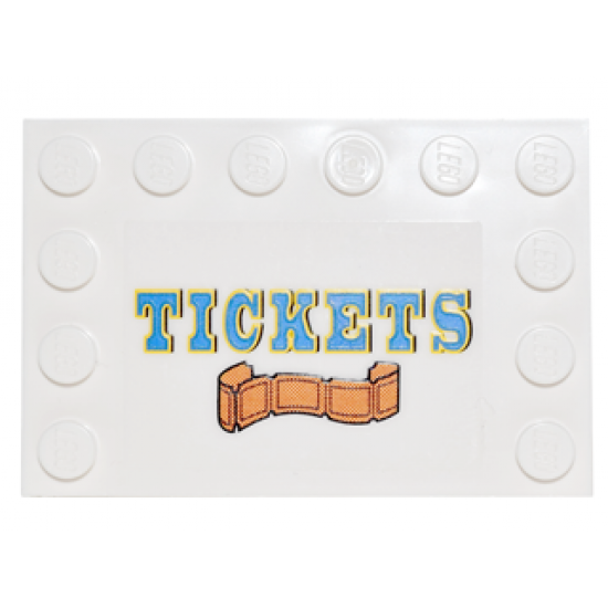 Tile, Modified 4 x 6 with Studs on Edges with Blue and Yellow 'TICKETS' and Orange Ticket Strip Pattern (Sticker) - Set 10244