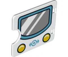 Duplo, Building Door / Window Pane 1 x 4 x 3 with Semi Oval Cutout and Window, Headlights and Train Logo Pattern