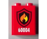 Brick 1 x 2 x 2 with Inside Stud Holder with Black and Yellow Fire Logo Badge Pattern (Sticker) - Set 60004
