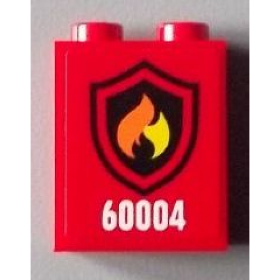 Brick 1 x 2 x 2 with Inside Stud Holder with Black and Yellow Fire Logo Badge Pattern (Sticker) - Set 60004