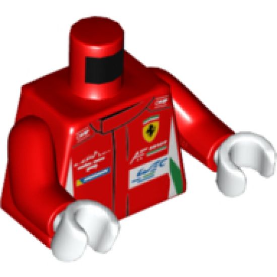Torso Speed Champions with OMP, Ferrari, AFcorse, WEC Logo on Front, OMP, Ferrari, AFcorse, and Shell Logo on Back Pattern / Red Arms / White Hands