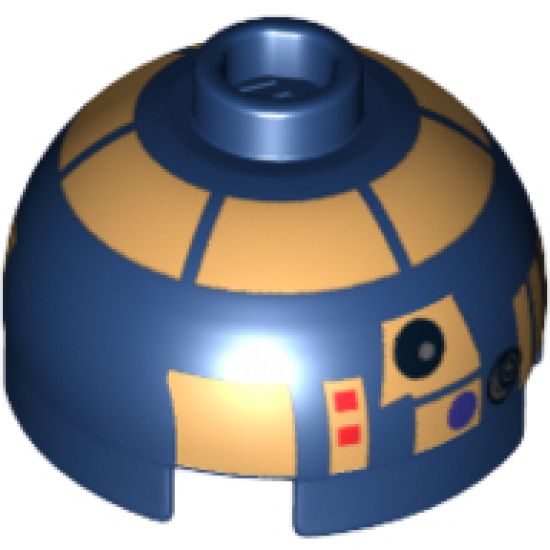 Brick, Round 2 x 2 Dome Top with Metallic Gold Pattern (R8-B7)