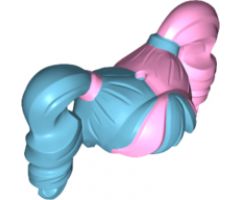 Minifigure, Hair Female Pigtails High Bouncy, Hole on Top with Bright Pink Hair on Left Side and Tie on Right Side Pattern