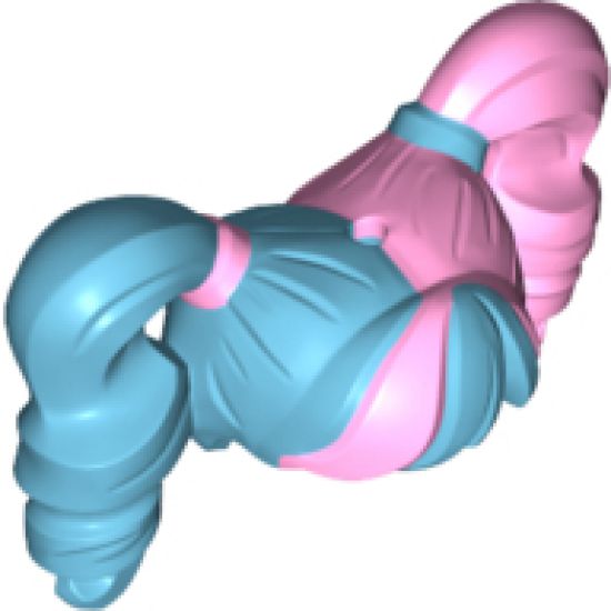 Minifigure, Hair Female Pigtails High Bouncy, Hole on Top with Bright Pink Hair on Left Side and Tie on Right Side Pattern