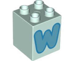 Duplo, Brick 2 x 2 x 2 with Letter W Medium Azure Pattern