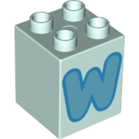 Duplo, Brick 2 x 2 x 2 with Letter W Medium Azure Pattern