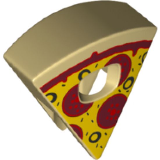Minifigure, Headgear Head Cover, Costume Pizza Slice with Yellow Cheese, Dark Red Sauce and Pepperoni Pattern