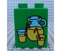 Duplo, Brick 1 x 2 x 2 with Lemonade Pitcher and Glasses Pattern