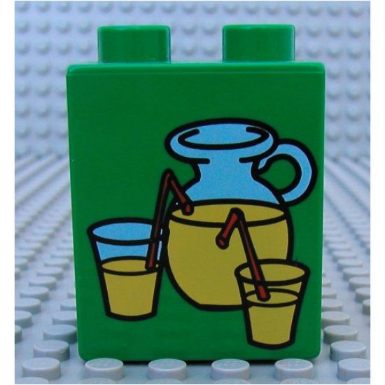 Duplo, Brick 1 x 2 x 2 with Lemonade Pitcher and Glasses Pattern