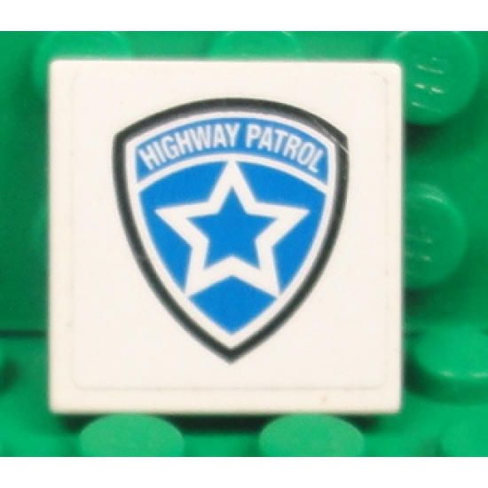 Tile 2 x 2 with Highway Patrol Logo White Star Pattern (Sticker) - Set 8681