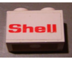 Brick 1 x 2 with Red 'Shell' on White Background Pattern (Sticker) - Set 7813