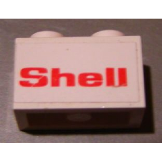 Brick 1 x 2 with Red 'Shell' on White Background Pattern (Sticker) - Set 7813