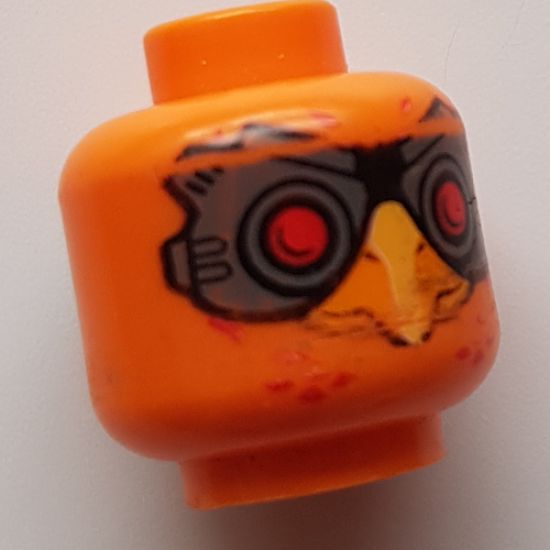 Minifigure, Head Dual Sided Alien Chima Phoenix with Red Eyes and Dark Bluish Gray Goggles, Rounded / Squared Lower Beak Pattern (Firox) - Hollow Stud